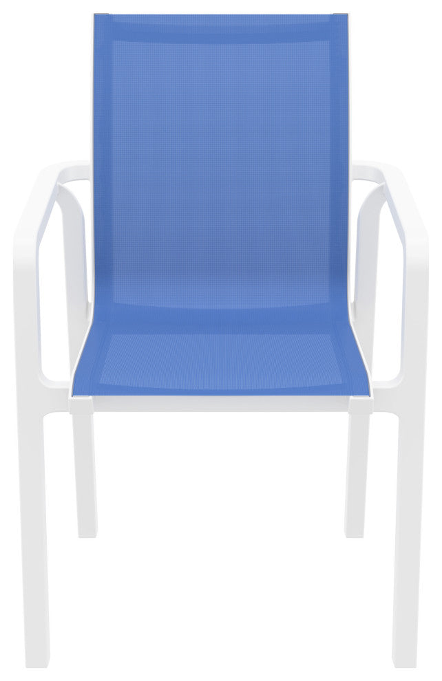 Pacific Sling Arm Chair, Set of 2, White Frame/Blue Sling