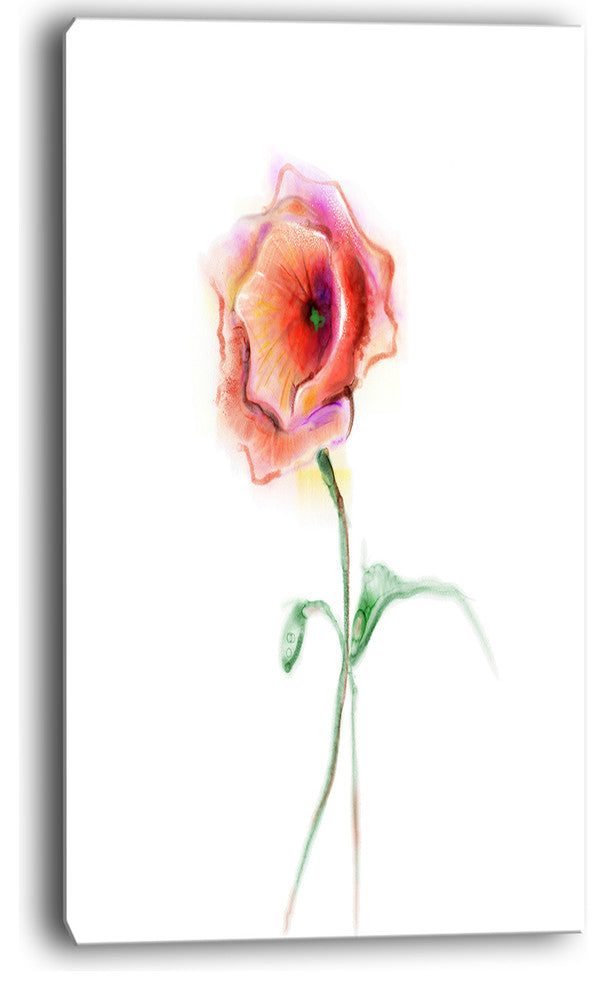 "Red Poppy Flower With Green Leaves" Flower Canvas Wall Art, 16"x32"