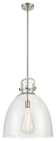 Innovations Lighting 412-1S-SN-16CL Newton Bell 1 Light 16" Pendant