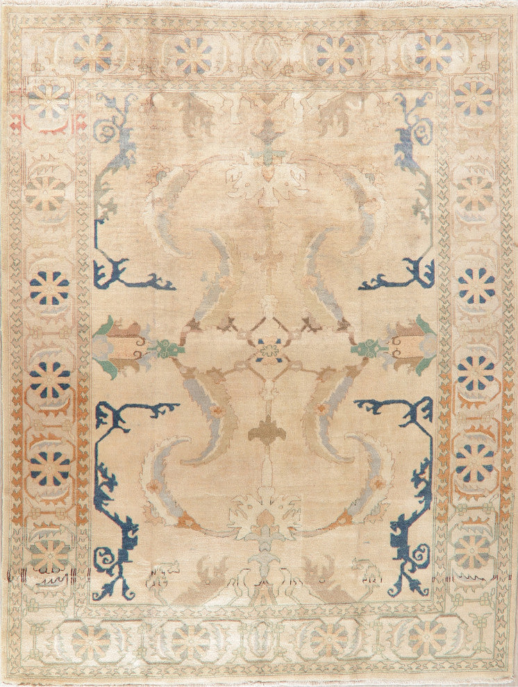 Consigned, Traditional Vintage Handmade Persian Distressed Area Rug, Beige, 8x11