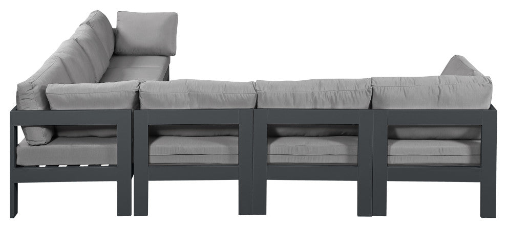 Nizuc Water Resistant Patio L-Shaped Modular Sectional, Gray, 7-Piece: 4 Armless Chair, 3 Corner Chair, Dark Gray Aluminum Frame