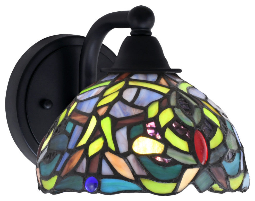 Paramount 1-Light Wall Sconce, Matte Black, 7" Kaleidoscope Art Glass