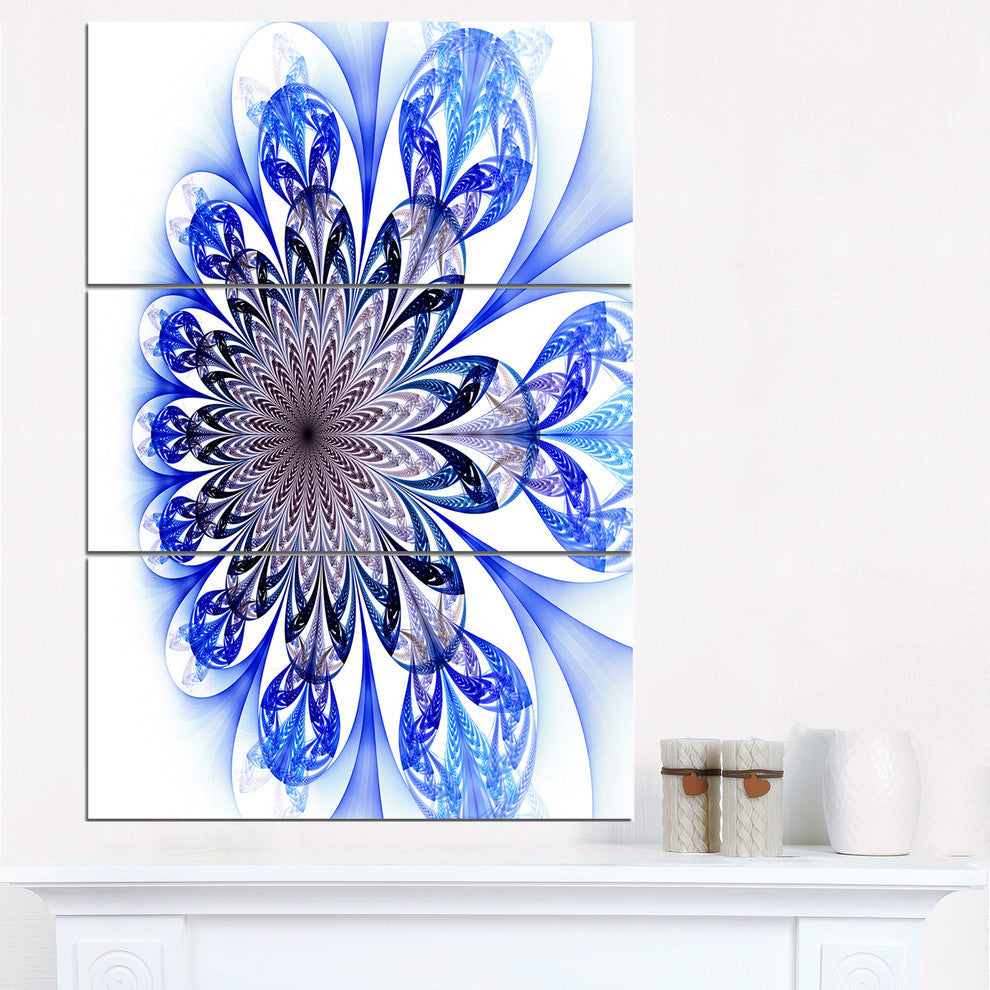 "Light Blue Fractal Flower Digital Art" Metal Wall Art, 3 Panels, 28"x36"