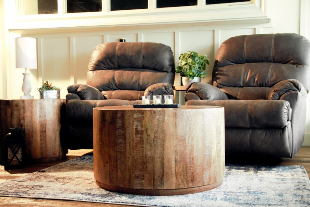 34" Rustic Natural Wooden Stump Coffee Table