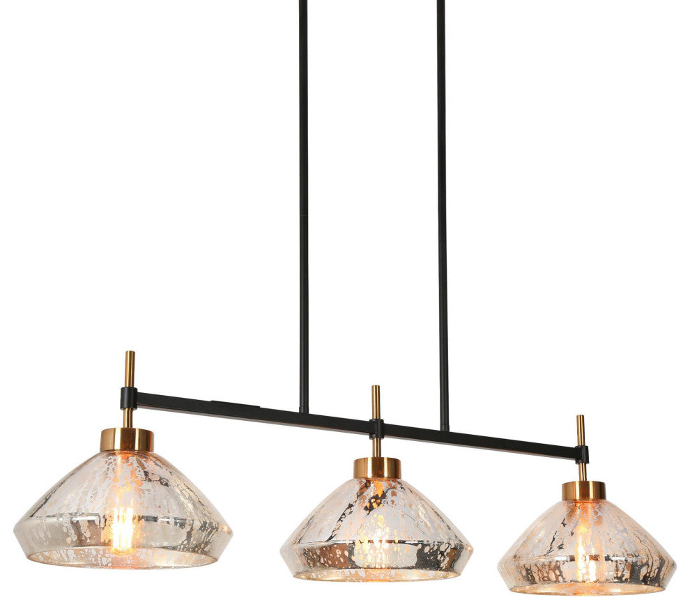 LNC Matte Black Modern Mercury Glass Lighting, 3 Lights, Island Pendant Light