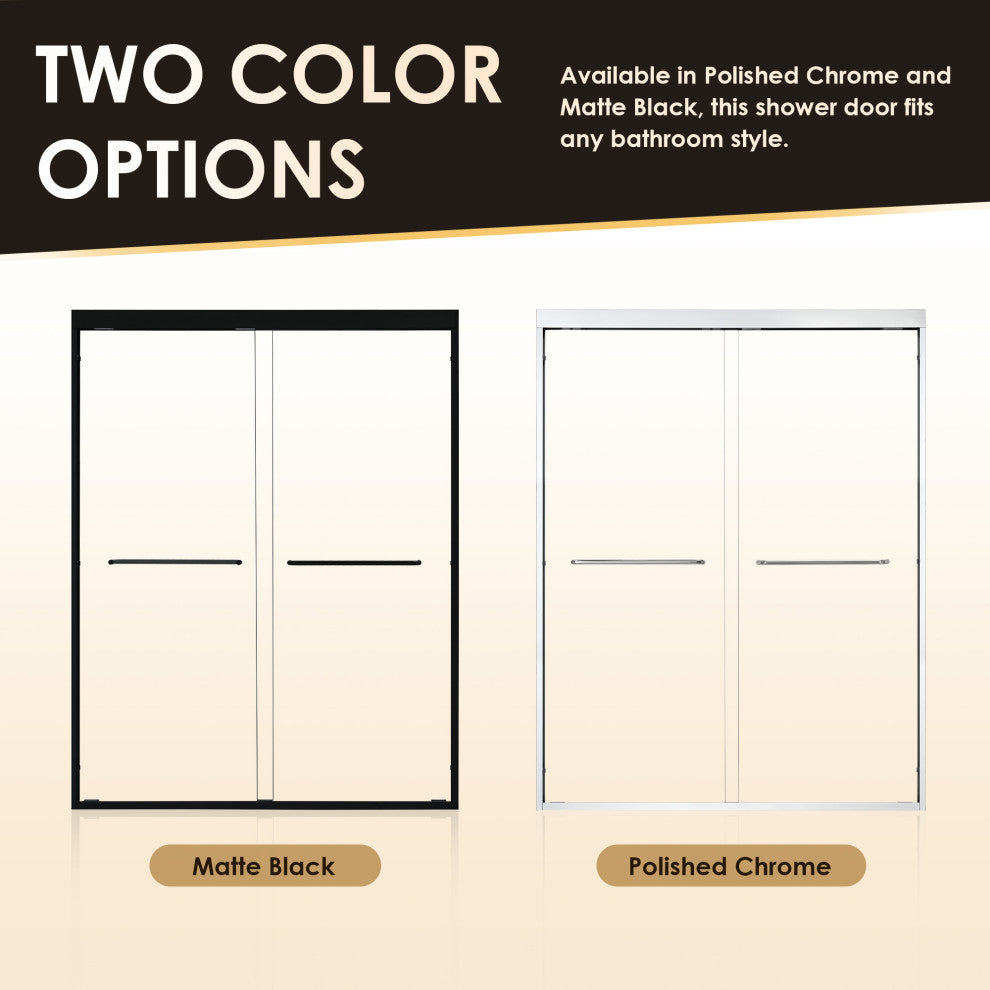 Ennis By Pass Framed Shower Door, Clear Glass, Polished Chrome, 60" W X 76" H