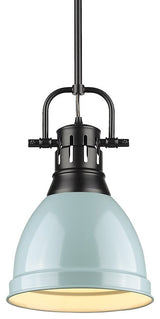 Golden Lighting Duncan Small Rod Pendant, Black/Seafoam Shade, 3604-SBLK-SF