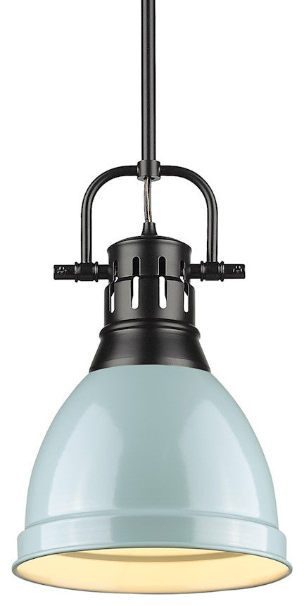 Golden Lighting Duncan Small Rod Pendant, Black/Seafoam Shade, 3604-SBLK-SF