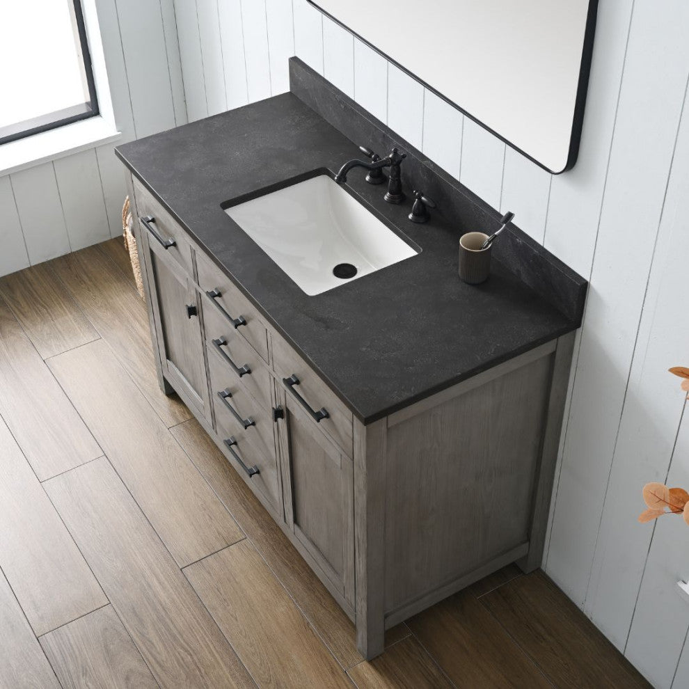 Jasper 48" Bathroom Vanity, Textured Gray, Blue Limestone