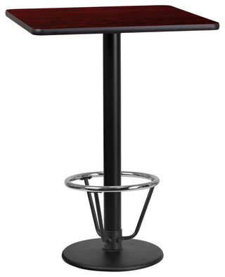 24" Square Mahogany Laminate Table Top With 18" Round Bar Height Table Base