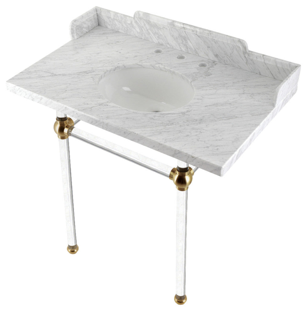 Kingston Brass LMS36MA7 36" Carrara Marble Console Sink, Acrylic Legs