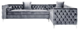 Jeannie 120" Velvet Corner Sectional Sofa, Gray, Right Facing