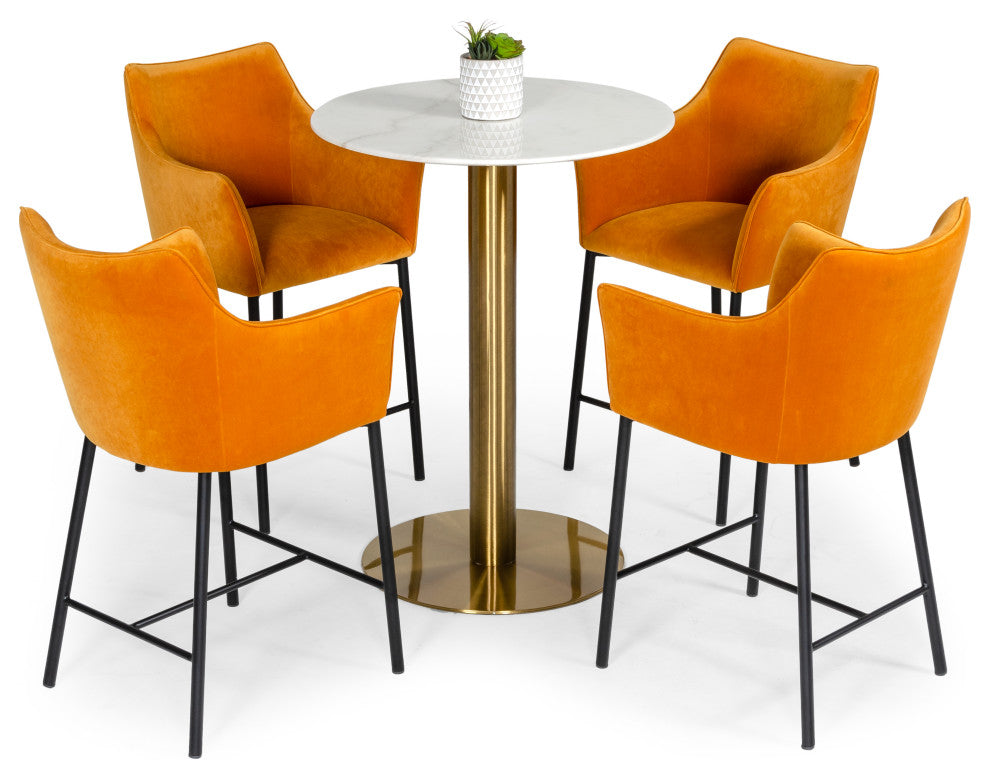Modrest Fairway Glam White Marble and Brushed Gold Bar Table
