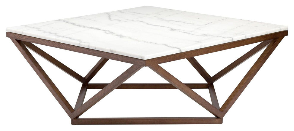 Jasmine Coffee Table, Modern Wooden Walnut, Square Marble Top, White