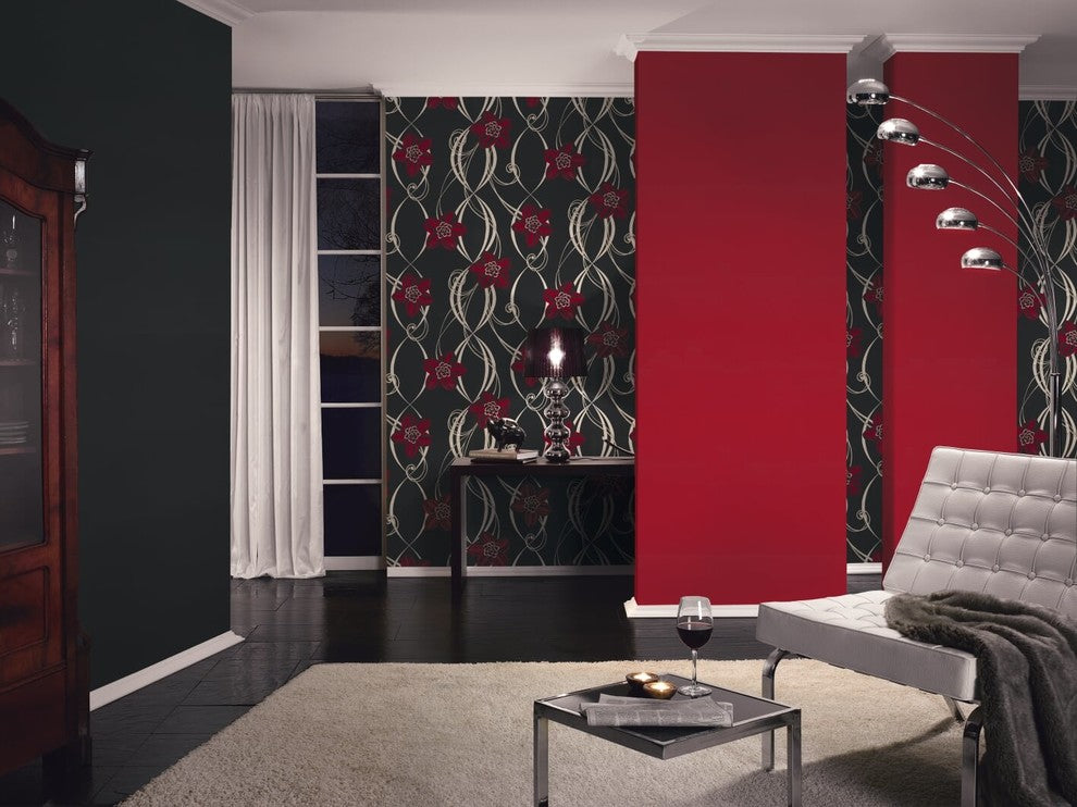 Pandora, Textile Flower Frond Graphic Striped Wallpaper Sample Wall Decor