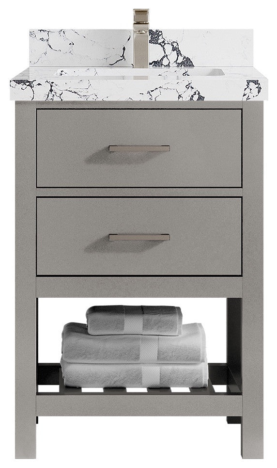 Parker 24" Single Sink Bath Vanity, Elephant Skin Gray 2" Viola Night