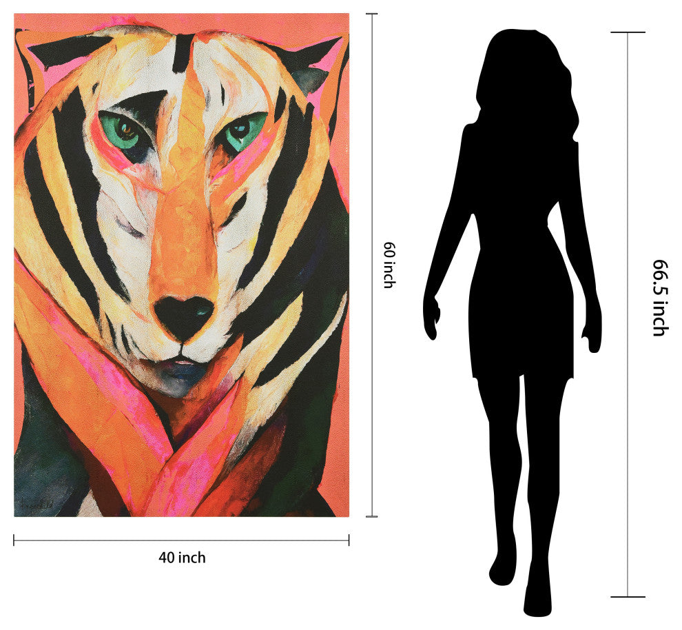 "Vibrant Majesty", Tiger Rendered on Gold Shagreen Wrapped Canvas Wall Art