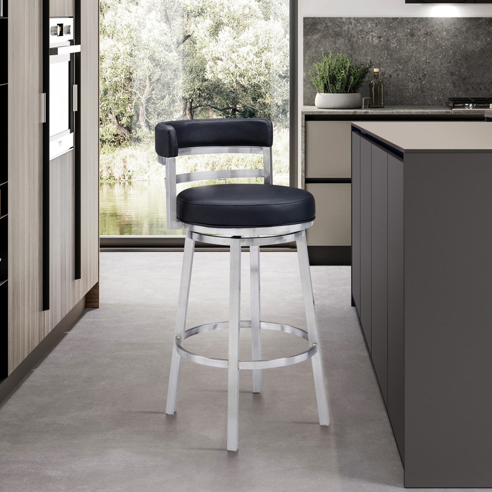 Titana 30" Bar Height Swivel Black Faux Leather Bar Stool