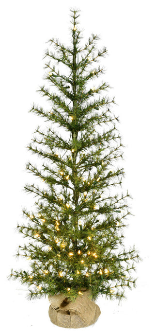 4' Farmhouse Fir Christmas Tree With Burlap Bag and Warm White LED Lights, Set o