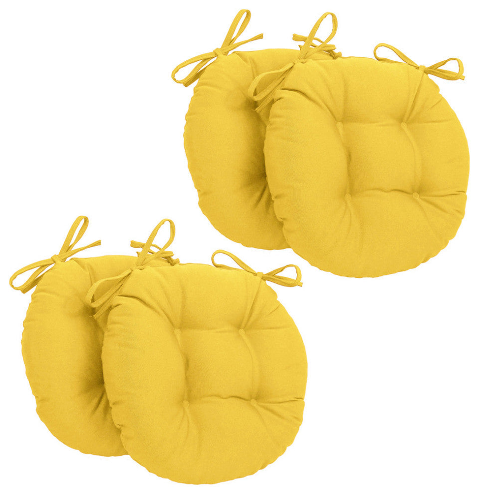 16" Solid Twill Round Tufted Chair Cushions, Set of 4, Yellow