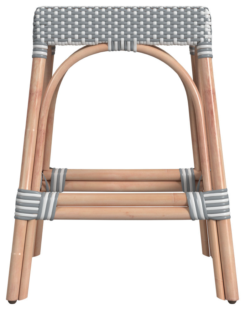 Robias Rectangular Rattan 24.5" Counter Stool, Grey Stripe
