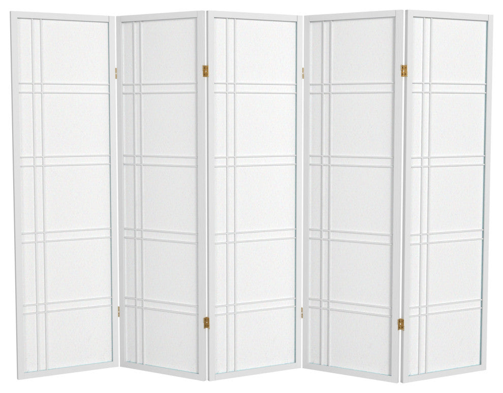 5' Tall Double Cross Shoji Screen, White, 5 Panels
