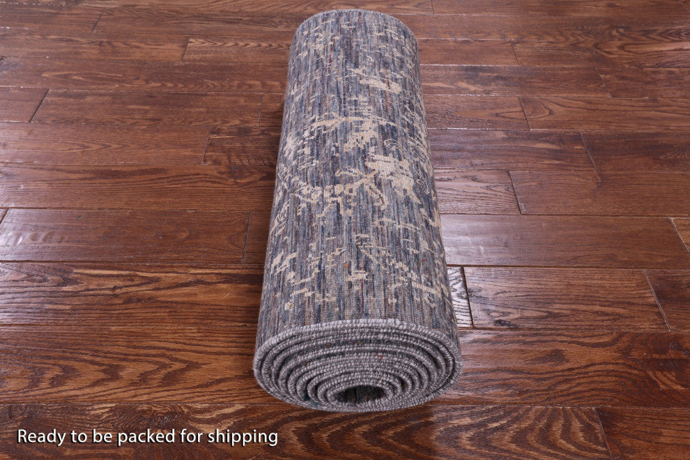 2' 6" X 14' 4" Runner Modern Wool and Silk Handmade Rug Q11838