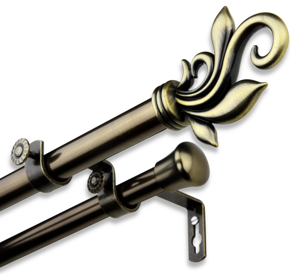 Giles Double 13/16" dia. Curtain Rod, Antique Brass, 120"-170"