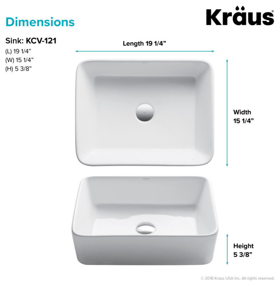 Elavo Square Ceramic Vessel Sink, Bathroom Ramus Faucet, PU Drain, Matte Black