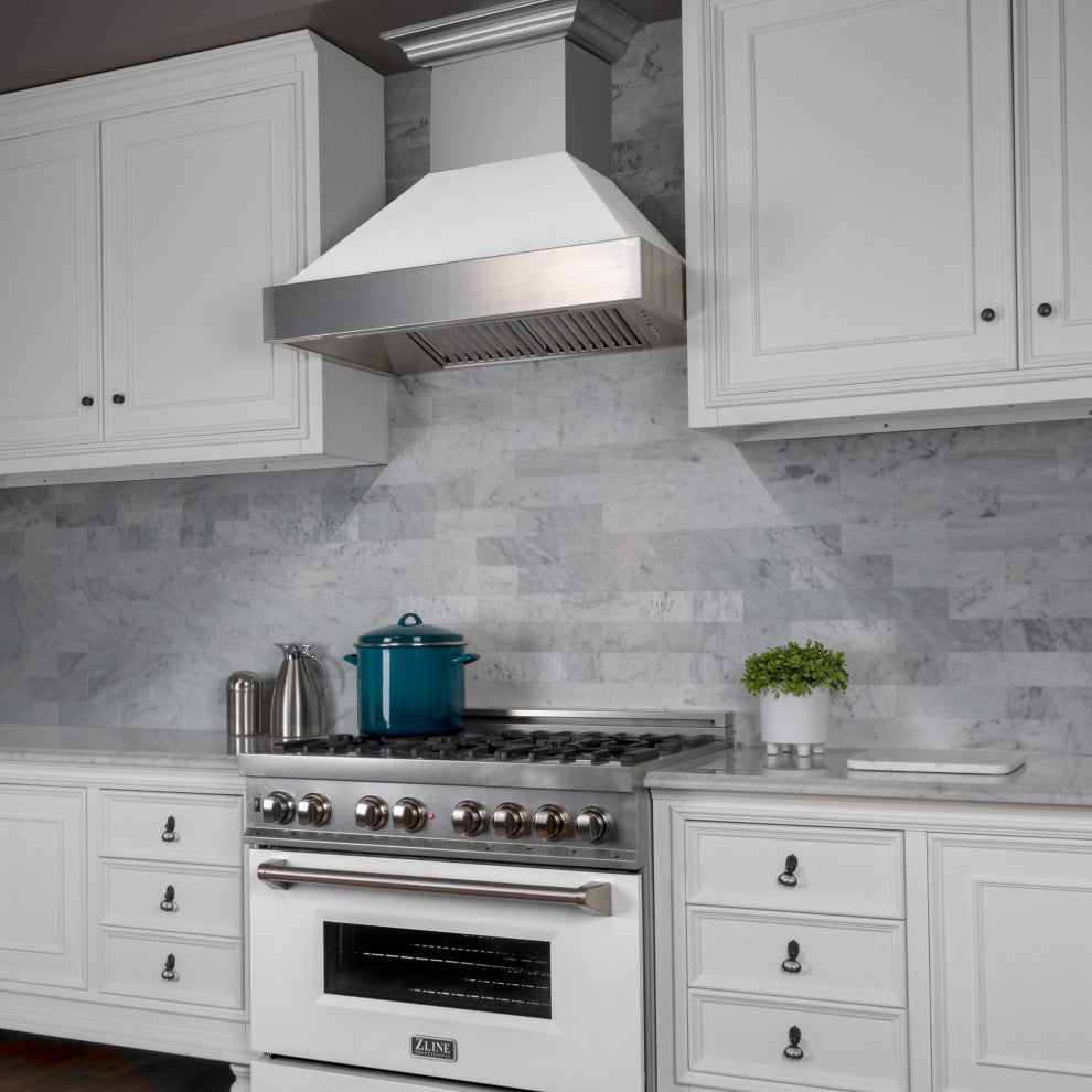 ZLINE 30" Range Gas Stove and Electric Oven, DuraSnow and White Matte Door