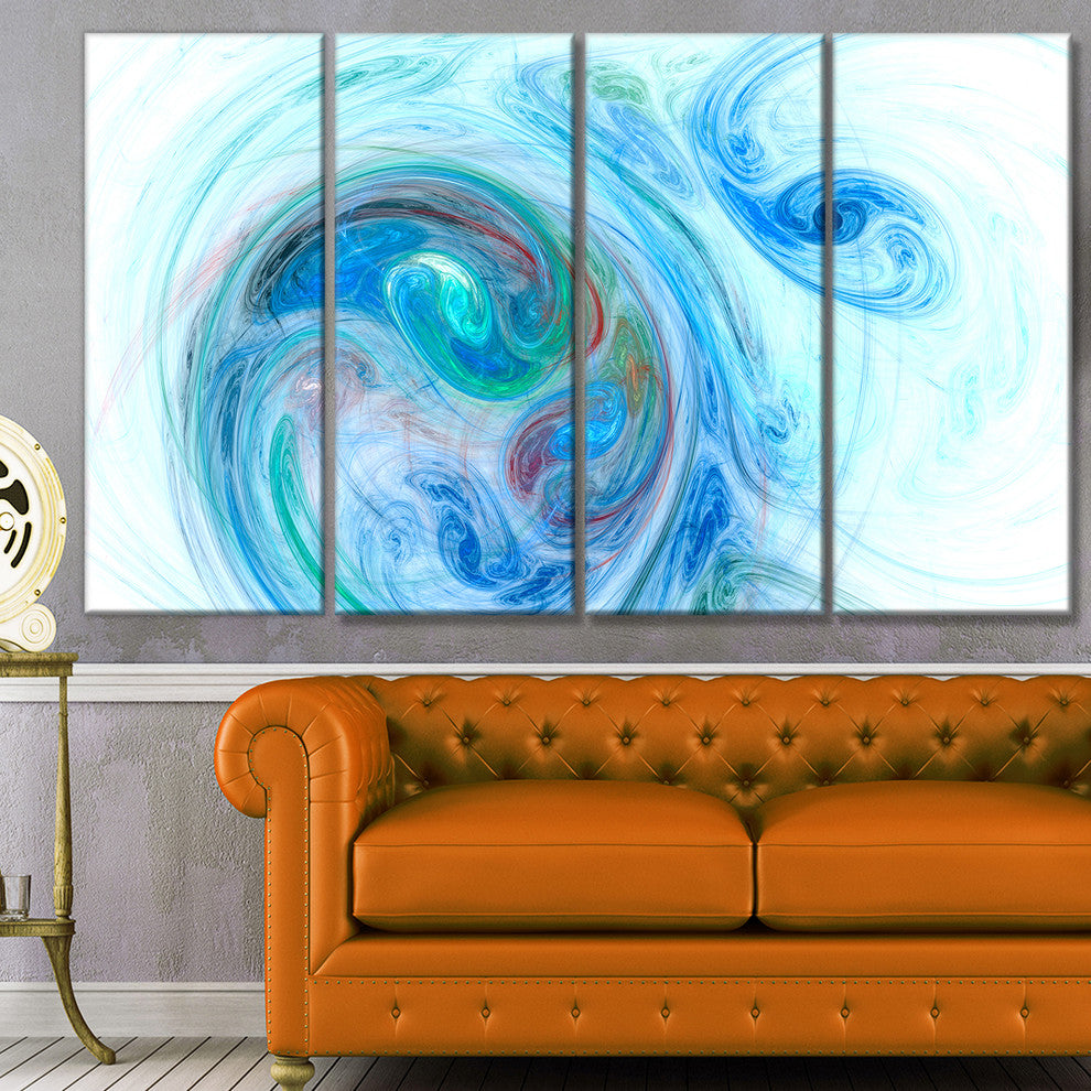 Light Blue Fractal Illustration, Abstract Canvas Wall Art, 48"x28", 4 Panels