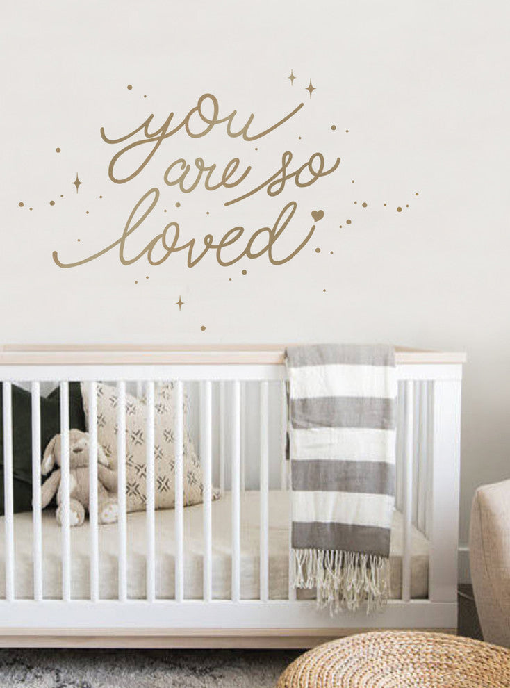 You Are So Loved Quote Wall Decal with Diamonds, Dots, and Heart, Gold