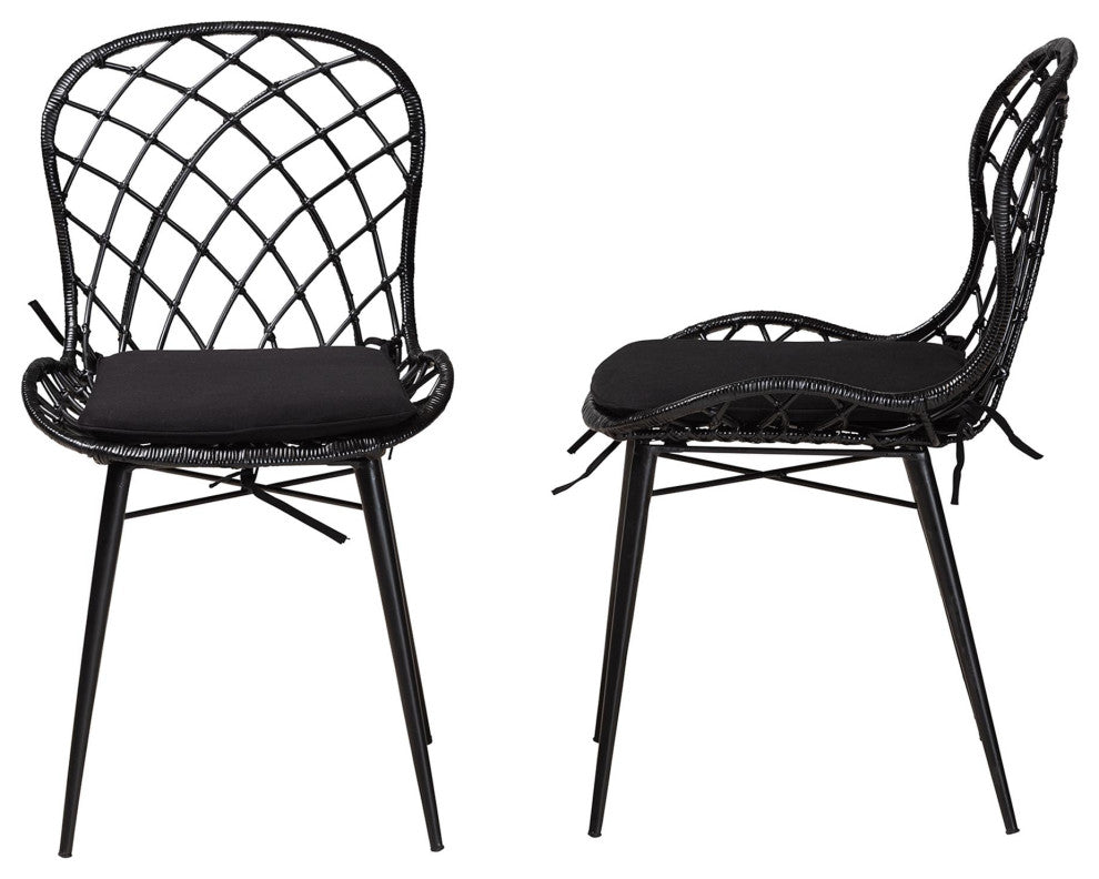 Ren Rattan Dining Chairs, Set of 2, Black