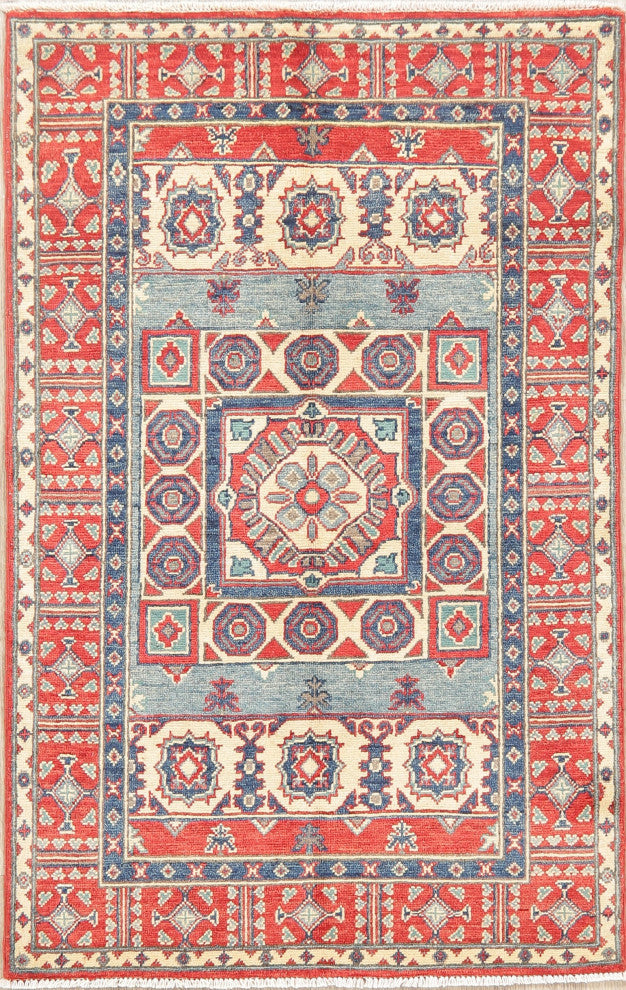 Kazak Oriental Traditional Area Rug Hand Made Pakistani, Blue, 5'0"x3'2