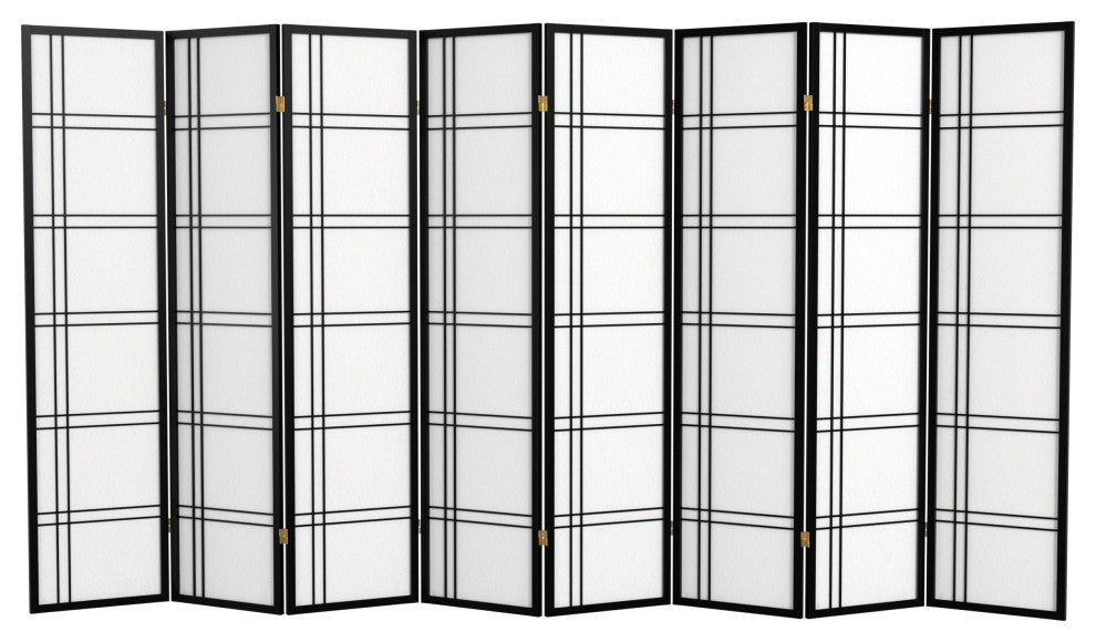 6' Tall Double Cross Shoji Screen, Black, 8 Panels