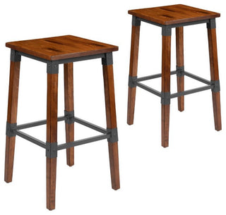Jackson 2 Pack Rustic Antique Walnut Industrial Wood Dining Backless Barstool