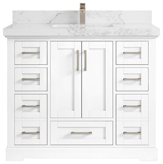 Boston 42 Single Sink Bath Vanity in White 2" Calacatta Nuvo