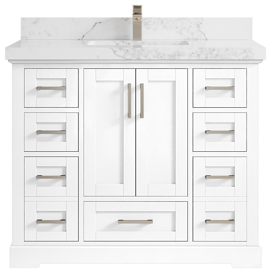 Boston 42 Single Sink Bath Vanity in White 2" Calacatta Nuvo
