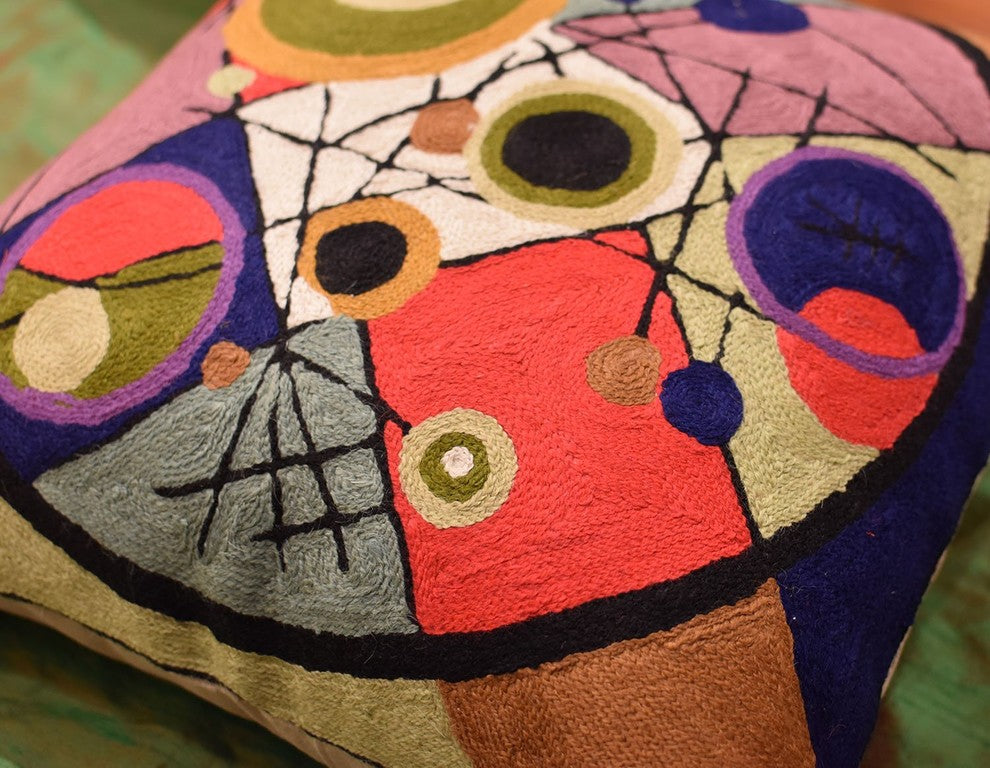 Kandinsky Circles In Circle II Throw Pillow Cover Handembroidered Wool 18x18"