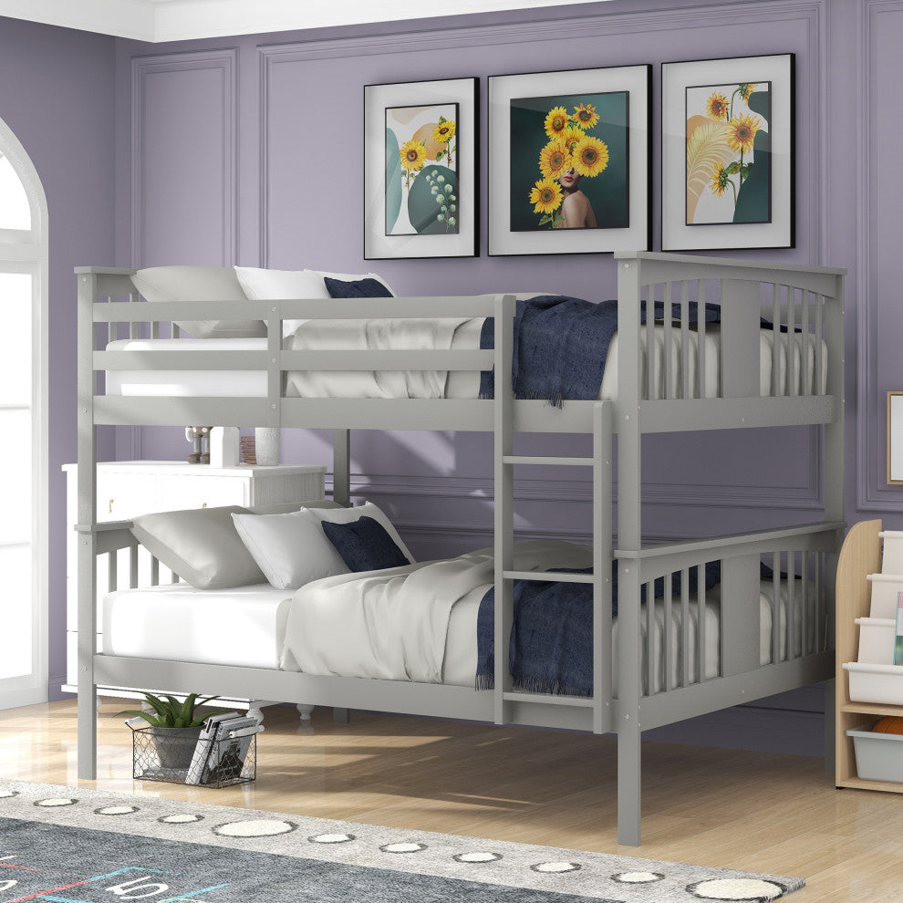Gewnee Wood Full over Full Bunk Bed with Ladder in Gray