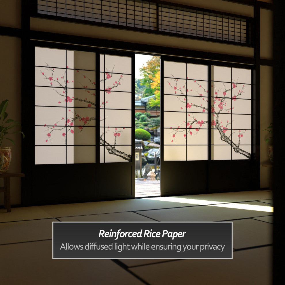 7'' Tall Cherry Blossom Shoji Sliding Door Kit, Black