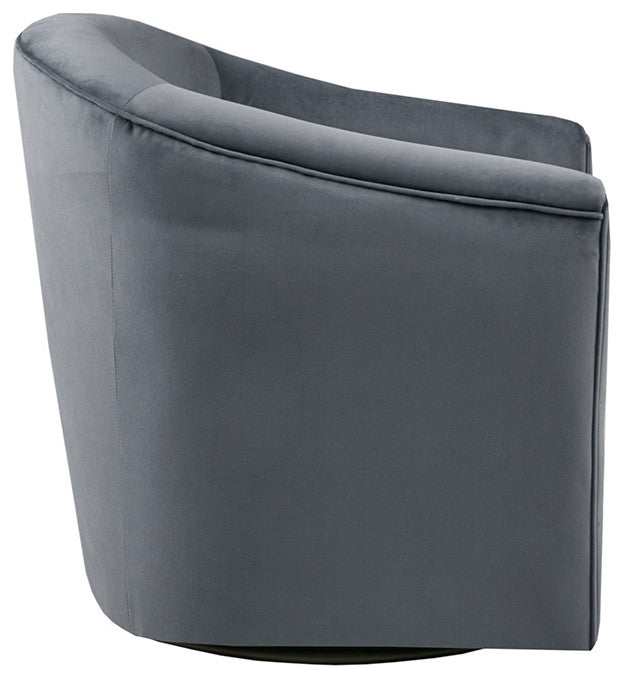 Ryker Velvet Round Barrel Lounge Swivel Chair, Gray