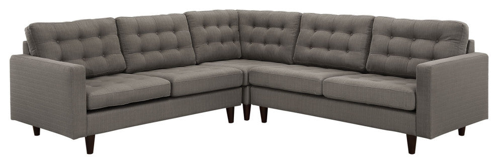 Empress 3-Piece Upholstered Fabric Sectional Sofa Set, Granite