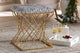 Fiore Glam and Luxe Grey Crushed Velvet Fabric Upholstered Gold Finished Ottoman
