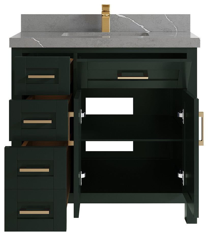 Cambridge 36 Center Sink Bath Vanity in Dark Forest Green 2" Piatra Gray