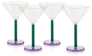 Vireo 4-Piece Martini Glass Set, Teal & Lilac