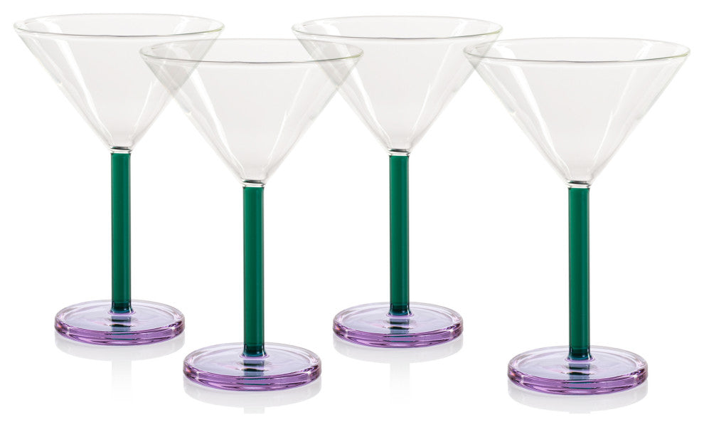 Vireo 4-Piece Martini Glass Set, Teal & Lilac