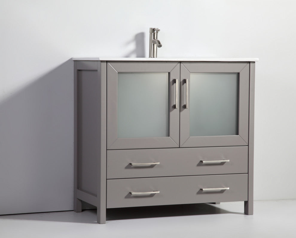 Vanity Art Vanity Set With Ceramic Top, 96", Gray