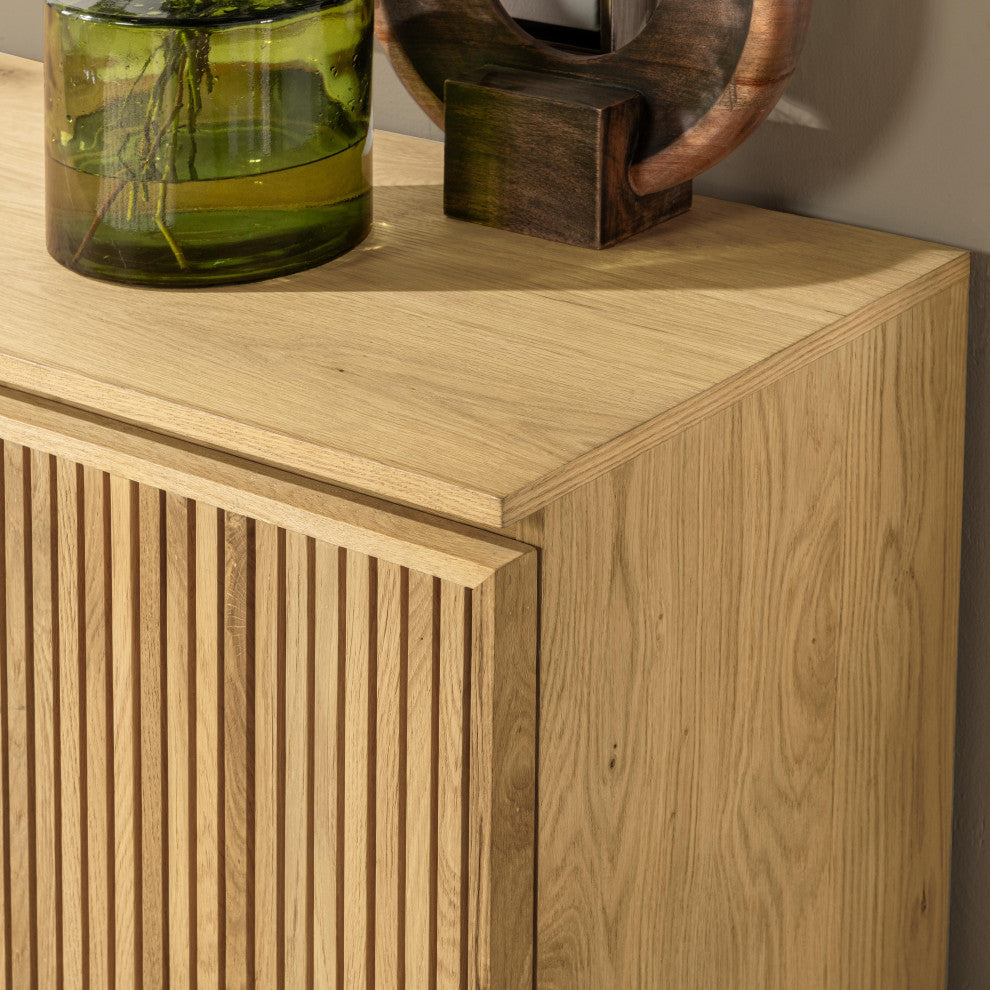 Roya 82" Oak Wood 3-Door Sideboard Buffet, Oak Brown, 4-Door