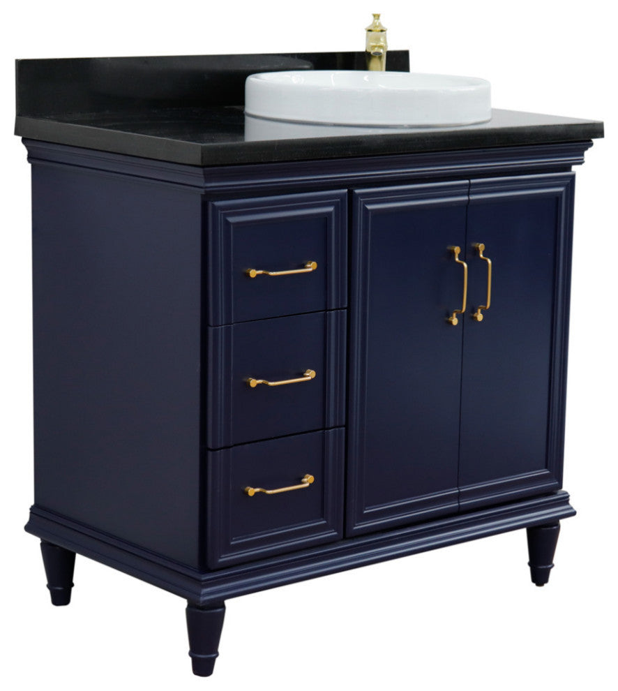 37" Single Vanity, Blue Finish With Black Galaxy